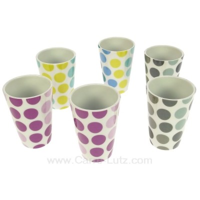 CL10030413  Coffret 6 verres à café Pois en porcelaine décorée 3 couleurs différentes 16,70 €