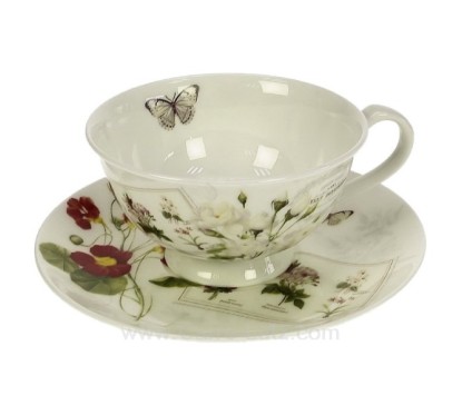 Coffret 1 tasse thé en porcelaine décorée de haute qualité bone china décor Naturalisme