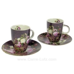 CL10030419  Coffret 2 tasses à café en porcelaine décorée décor panier fleuri 16,90 €