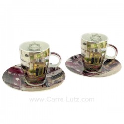 Coffret 2 tasses à café en porcelaine décorée décor rues de Paris, reference CL10030420