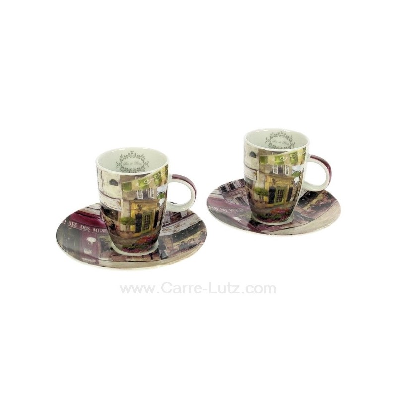 Coffret 2 tasses à café en porcelaine décorée décor rues de Paris