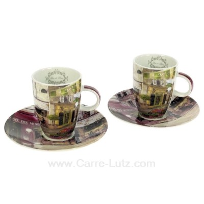 CL10030420  Coffret 2 tasses à café en porcelaine décorée décor rues de Paris 16,90 €