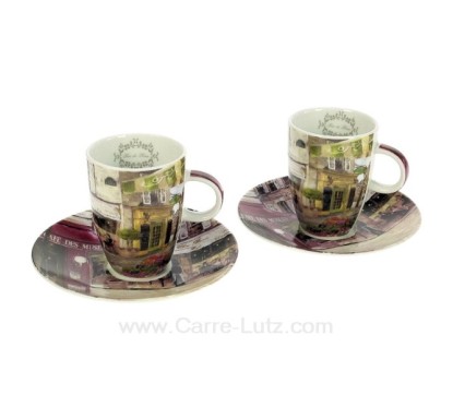 Coffret 2 tasses à café en porcelaine décorée décor rues de Paris