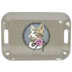 CL11020139  Plateau rectangulaire en mélamine dimensions 40x28 cm décor Charly chat avec rose 21,10 €