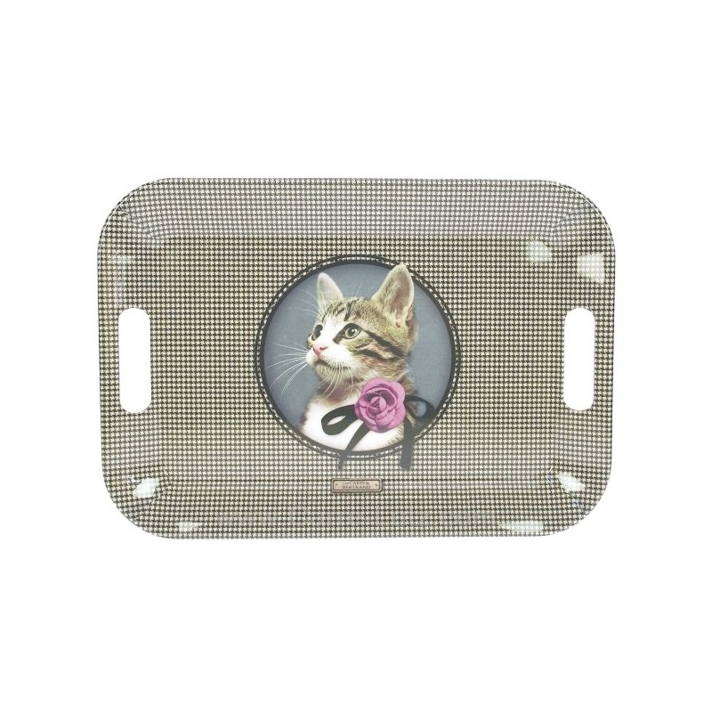 CL11020139  Plateau rectangulaire en mélamine dimensions 40x28 cm décor Charly chat avec rose 21,10 €