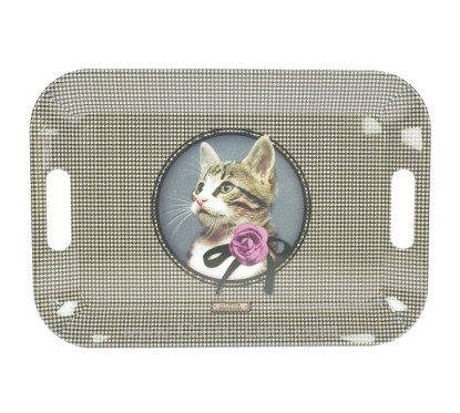 CL11020139  Plateau rectangulaire en mélamine dimensions 40x28 cm décor Charly chat avec rose 21,10 €