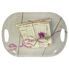 CL11020148  Plateau ovale en mélamine 37,5 x 27,5 cm décor lettre d'amour avec rose 11,90 €