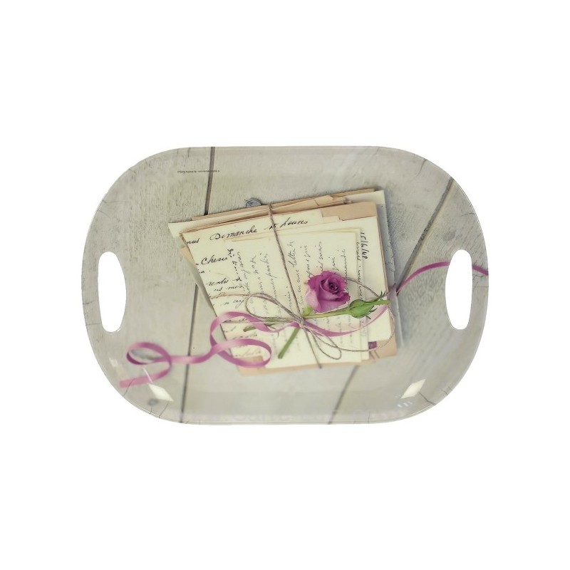 Plateau ovale en mélamine 37,5 x 27,5 cm décor lettre d'amour avec rose