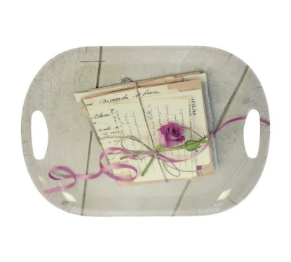 CL11020148  Plateau ovale en mélamine 37,5 x 27,5 cm décor lettre d'amour avec rose 11,90 €