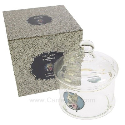 CL12001010  Bonbonnière en verre en verre décoré médaillon chat Charlie 16,70 €