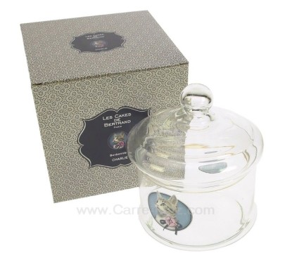 CL12001010  Bonbonnière en verre en verre décoré médaillon chat Charlie 16,70 €