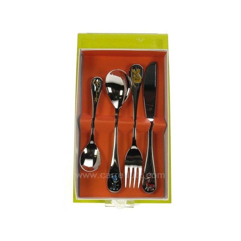 CL14600044  Coffret 4 pièces Binta en inox 18/10 décor laqué couleur animaux d'afrique Amefa 40,50 €
