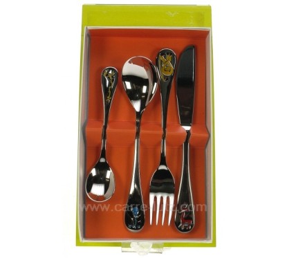 Coffret 4 pièces Binta en inox 18/10 décor laqué couleur animaux d'afrique Amefa