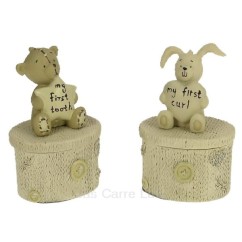 CL14600087  Ensemble de 2 boites à dent et mèche de cheveux en résine décorée ours et lapin 20,10 €