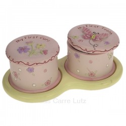 Ensemble de 2 boites à dent et mèche de cheveux rose en résine décorée fleurs et papillon, reference CL14600089