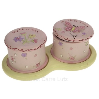CL14600089  Ensemble de 2 boites à dent et mèche de cheveux rose en résine décorée fleurs et papillon 18,90 €
