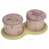 Ensemble de 2 boites à dent et mèche de cheveux rose en résine décorée fleurs et papillon, reference CL14600089