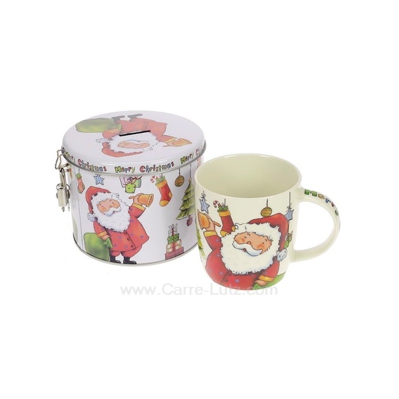 Coffret 1 mug père noël en porcelaine avec boite tirelire