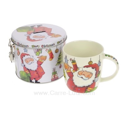 Coffret 1 mug père noël en porcelaine avec boite tirelire