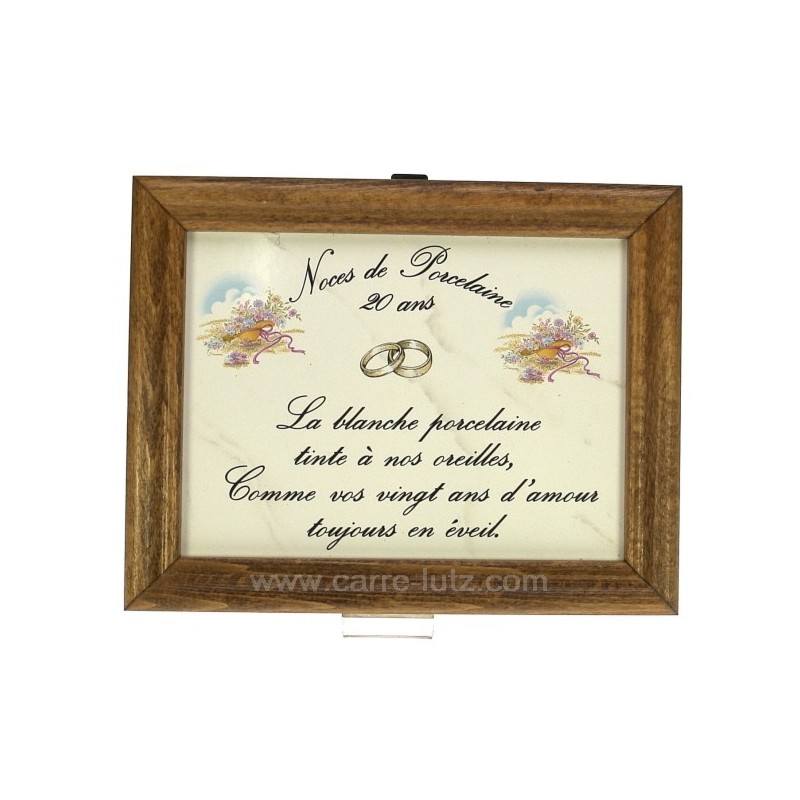 CL14601008  Cadre Noces de Porcelaine 20 ans en faience décor panier fleuri porcelaine lhoneur 25,00 €