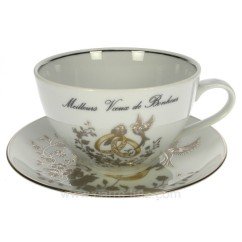 CL14601012  Dejeuner mariage filet platine décor colombes et anneaux porcelaine lhonneur 17,50 €