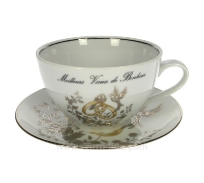 CL14601012  Dejeuner mariage filet platine décor colombes et anneaux porcelaine lhonneur 17,50 €