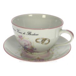 CL14601013  Dejeuner mariage filet rose décor oiseaux et anneaux porcelaine lhonneur 17,50 €