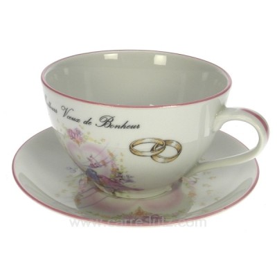 CL14601013  Dejeuner mariage filet rose décor oiseaux et anneaux porcelaine lhonneur 17,50 €