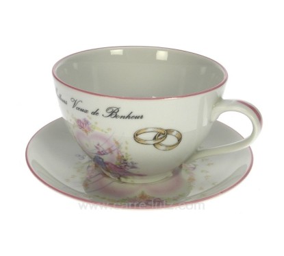 CL14601013  Dejeuner mariage filet rose décor oiseaux et anneaux porcelaine lhonneur 17,50 €