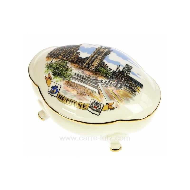 Bonbonniere ovale décor ville de Béthune porcelaine Lhonneur