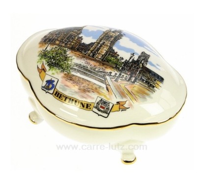 Bonbonniere ovale décor ville de Béthune porcelaine Lhonneur