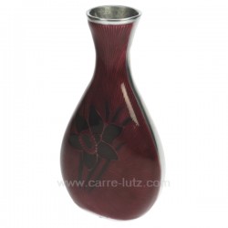 Vase en métal brossé verni émaillé fleur bordeaux, reference CL18000033