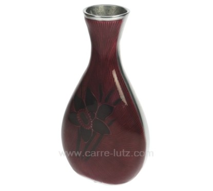 Vase en métal brossé verni émaillé fleur bordeaux