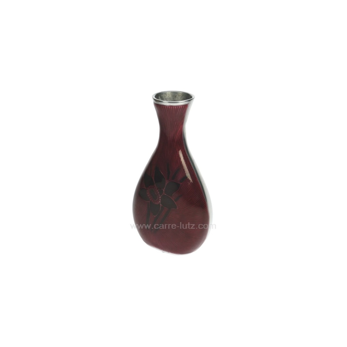 CL18000033  Vase en métal brossé verni émaillé fleur bordeaux 38,00 €