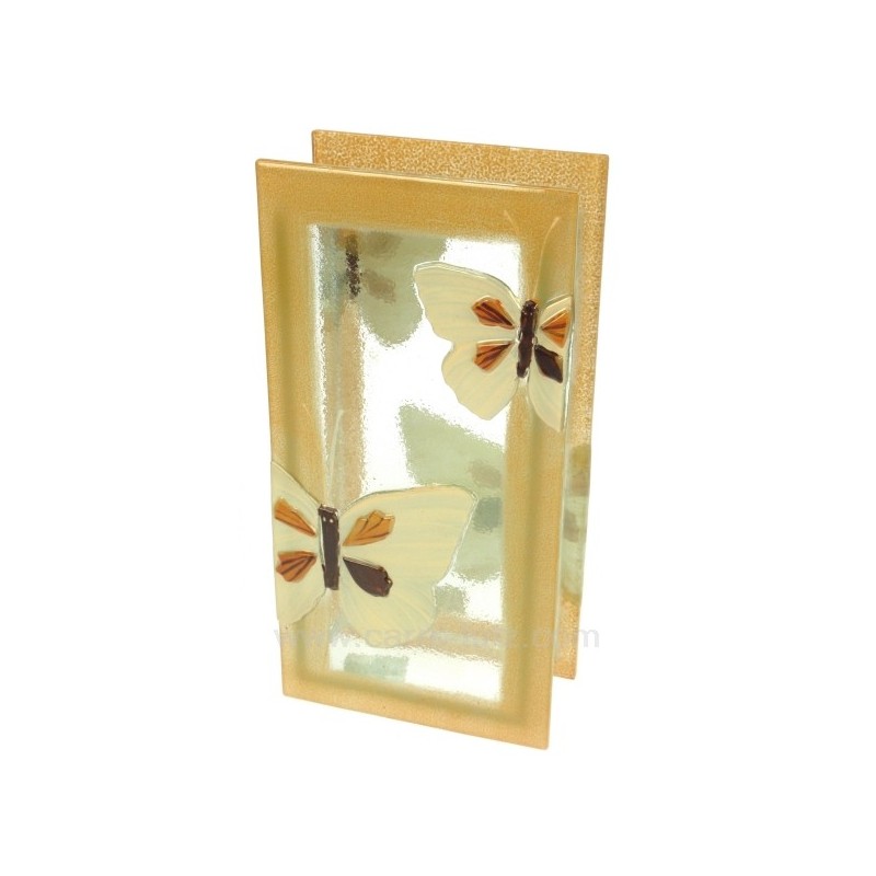 Vase en verre forme rectangulaire décor papillon 