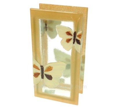 Vase en verre forme rectangulaire décor papillon 