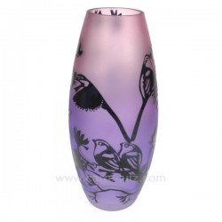 Vase décor paysage irisé mauve décor noir