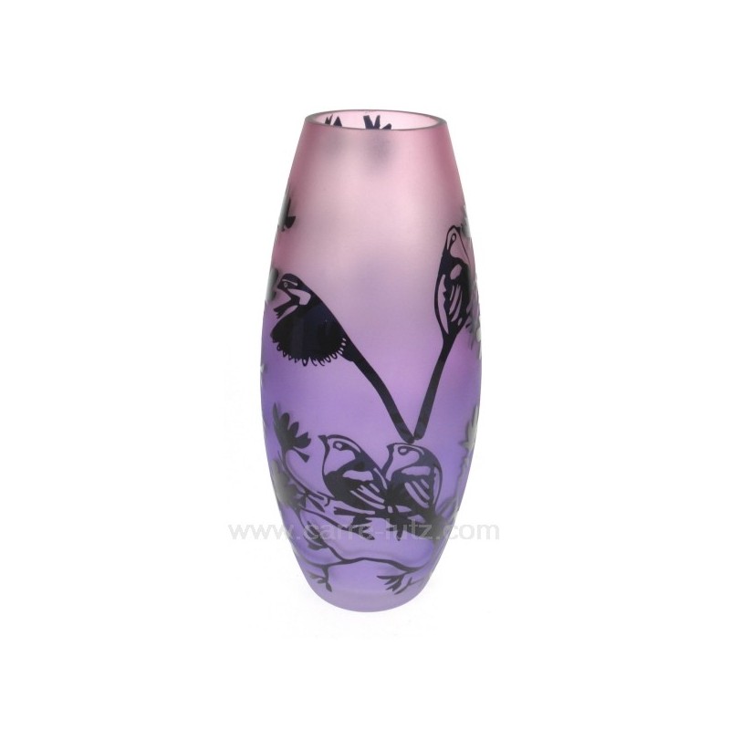 Vase décor paysage irisé mauve décor noir