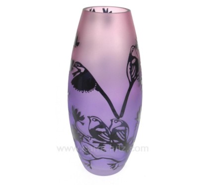 Vase décor paysage irisé mauve décor noir