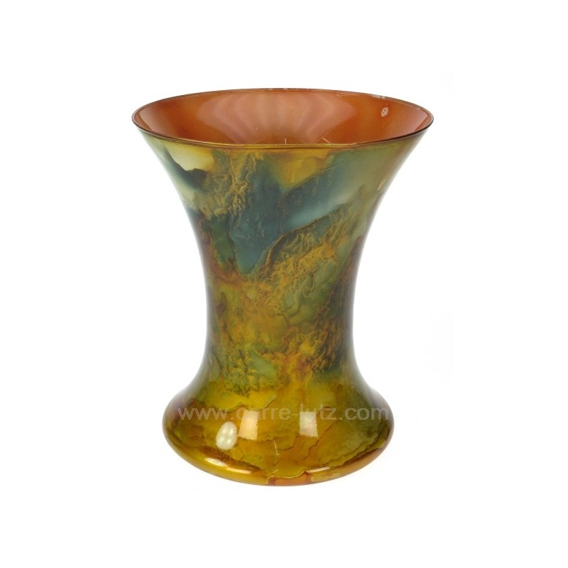 Vase petit laqué  orange et vert evase Zan hauteur 30 cm