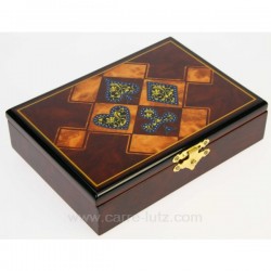 Coffret en bois laqué trefle contenant 2 jeux de cartes, reference CL20000005