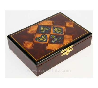 CL20000005  Coffret en bois laqué trefle contenant 2 jeux de cartes 28,80 €