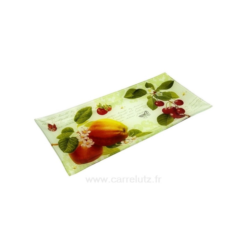 Plat à cake en verre  décor fruits 35 x 16 cm