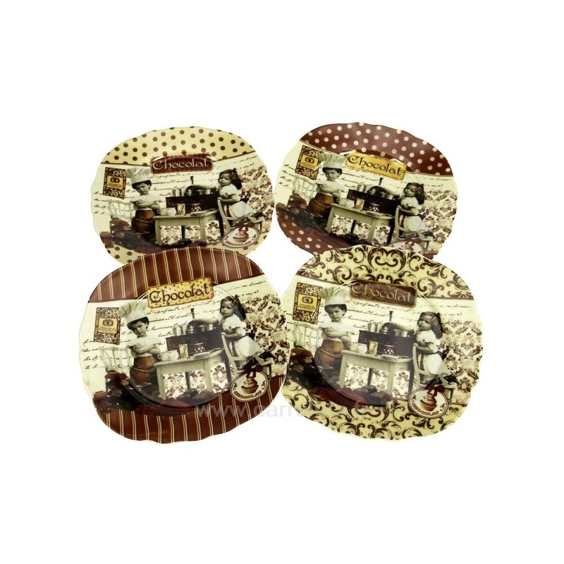 Coffret 4 assiettes gateaux en porcelaine décor maitre chocolatier