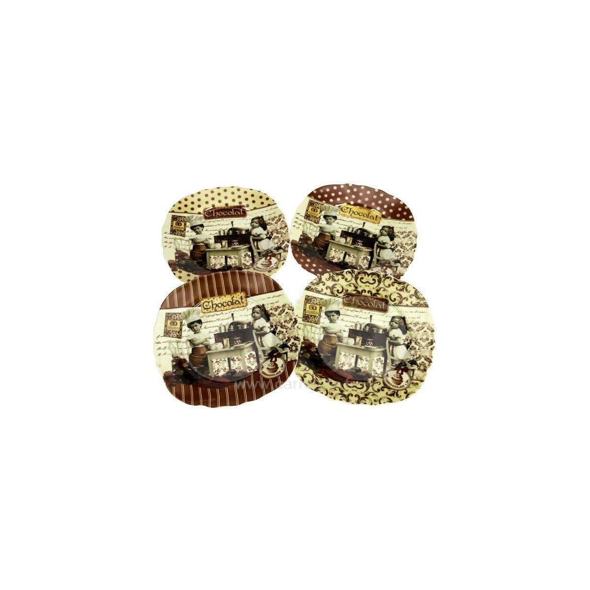 CL21010038  Coffret 4 assiettes gateaux en porcelaine décor maitre chocolatier 30,00 €