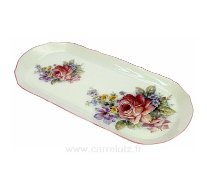 Plat à cake 37 x 17,2 cm décor Roses porcelaine L honneur