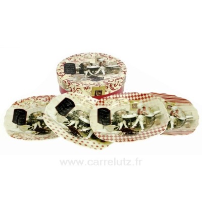 CL21010051  Coffret 4 assiettes dessert en porcelaine﻿ décor bistrot parisien﻿ 18,10 €