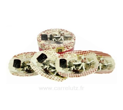 Coffret 4 assiettes dessert en porcelaine﻿ décor bistrot parisien﻿