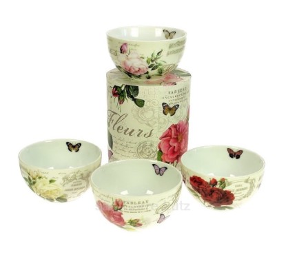 Coffret 4 coupes à dessert jardin botanique en fine porcelaine 