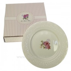 Coffret 4 assiettes dessert en porcelaine dentelle rose en coffret cadeau, reference CL21010082
